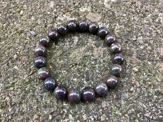 Dainty Slave Loose 8mm Stretchable Multi Australian Opal Bracelet Round, Smooth 7" for mens, womens, gf, bf & Adult.