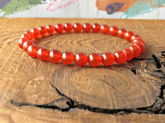 Artisan Loose 6mm Stretchable Orange Carnelian Bracelet Round, Smooth 7" for mens, womens, gf, bf & Adult.
