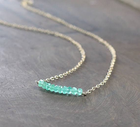 925 sterling silver Anxiety Gemstone 2.5-3mm Green Emerald stacking Necklace Rondelle, Faceted 17 Inch for mens, womens, gf, bf and adults.