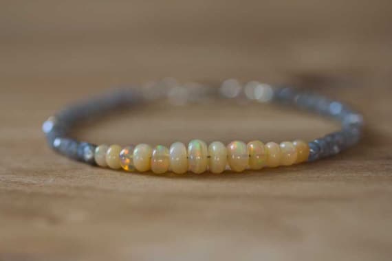 925 sterling silver Wholesale 3.5-5 mm Multi Colour Labradorite & Welo Opal stacking Bracelet Rondelle , Faceted 18cm for mens, womens, gf, bf and adults.