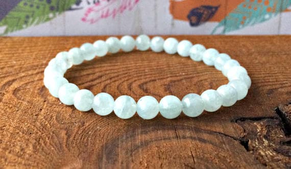 Natural 6mm Stretchable Aqua Aquamarine Bracelet Round, Smooth 7" for mens, womens, gf, bf & Adult.