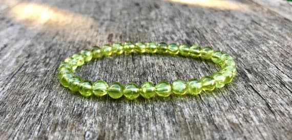 Anxiety Gemstone 5-6mm Stretchable Green Peridot Bracelet Round, Smooth 7" for mens, womens, gf, bf & Adult.