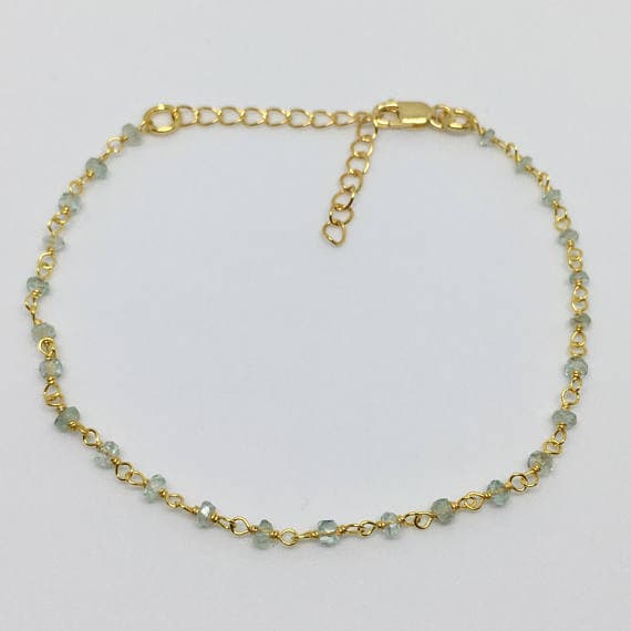 24k gold Plated Artisan Loose 2-3mm stacking Green Emerald Bracelet Rondelle, Faceted 7" for mens, womens, gf, bf & Adult.