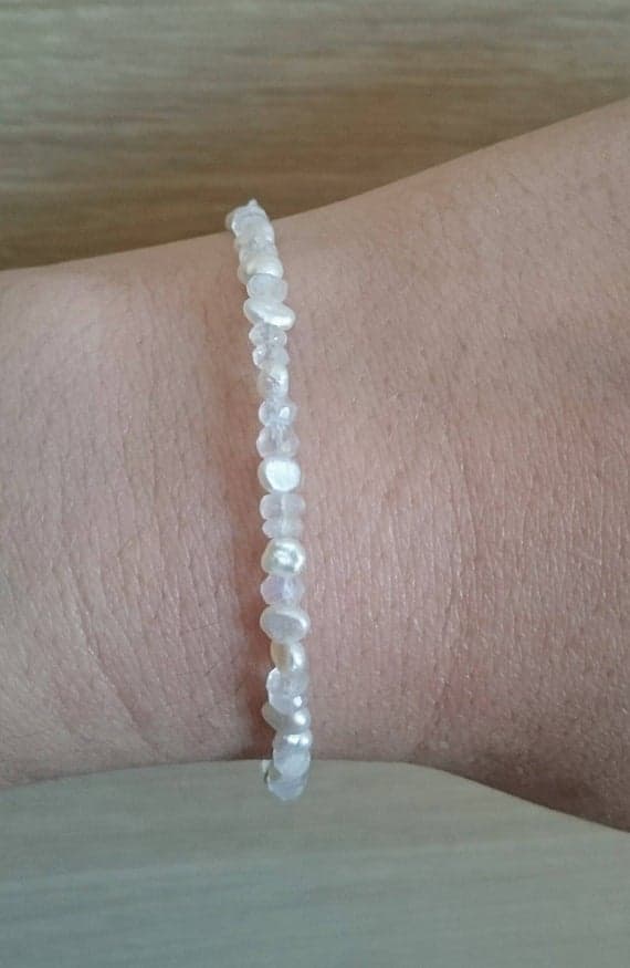 Moonstone Bracelet Freshwater Pearl Bracelet Skinny Bracelet Bridal Jewelry Pearl Bridal Bracelet Wed ding Bracelet Tiny Bridal Bracelet Gift 3x2 mm Code- WAR6877