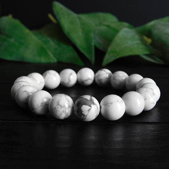 top quality 10mm Stretchable White Howlite Bracelet Round, Smooth 7.5" for mens, womens, gf, bf & Adult.