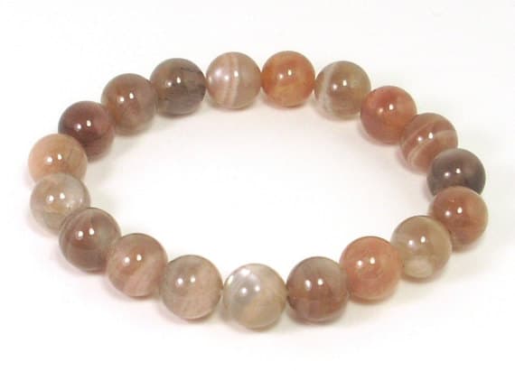 love beach youth 10mm Stretchable Multi Rainbow Moonstone Bracelet Round, Smooth 7.5" for mens, womens.