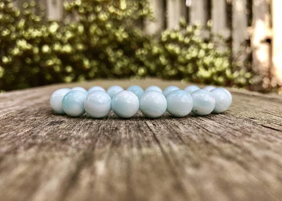 Anniversary Gift 10mm Stretchable Blue Larimar Bracelet Round, Smooth 7" for mens, womens, gf, bf & Adult.