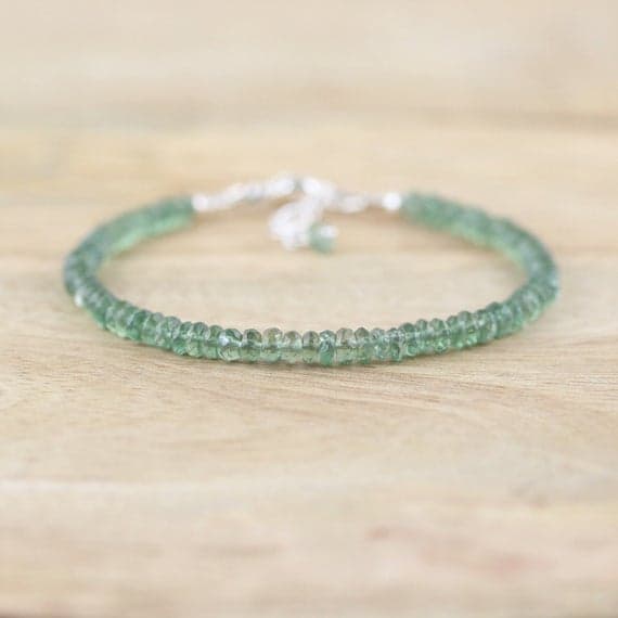 925 sterling Silver Wholesale 4mm stacking Green Green Apatite Bracelet Rondelle, Faceted 7" for mens, womens, gf, bf & Adult.
