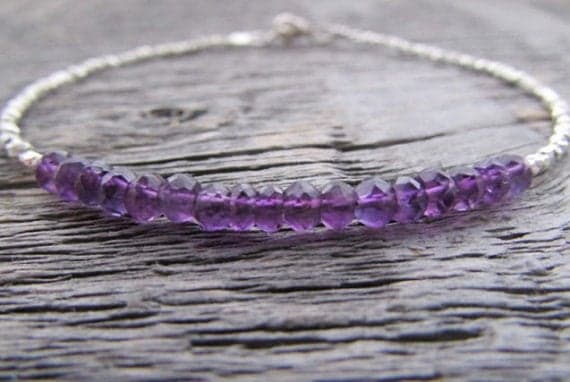 AAA++ Rare Quality Amethyst Bracelet, February Birthstone Bracelet, Amethyst Jewelry, Amethyst Birthstone Bracelet, Hill Tribe Bracelet, Bead Stack Bracelet 3.5-4mm 7 inches Code- TJH467