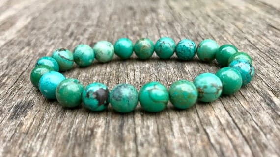 Blush Jewelry 8mm Stretchable Green Turquoise Bracelet Round, Smooth 7" for mens, womens, gf, bf & Adult.