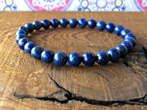 Blush Jewelry 6mm Stretchable Blue Lapis Lazuli Bracelet Round, Smooth 7" for mens, womens, gf, bf & Adult.