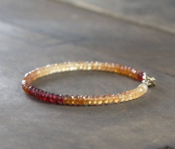 24k gold Artisan Loose 4mm Multi Colour Ombre Hessonite Garnet  stacking Bracelet Rondelle, Faceted 18cm for mens, womens, gf, bf and adults.