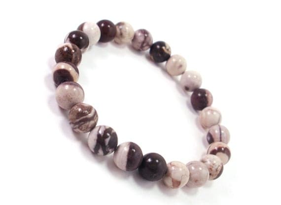 Bridesmaid Jewelry 10mm Stretchable Black & White Mookaite Jasper  Bracelet Round, Smooth 7.5" for mens, womens.