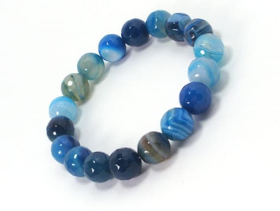 Wholesale 10mm Stretchable Blue Blue Agate  Bracelet Round, Faceted 7.5" for mens, womens.