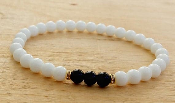 love beach youth 6mm Multi Colour Black onyx WHITE AGATE  Stretchable Bracelet Round, Smooth 18cm for mens, womens, gf, bf and adults.