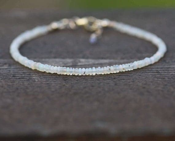 925 sterling Silver Grounding 2-3mm stacking White Ethiopian Wello Opal Bracelet Rondelle, Smooth 7" for mens, womens, gf, bf & Adult.