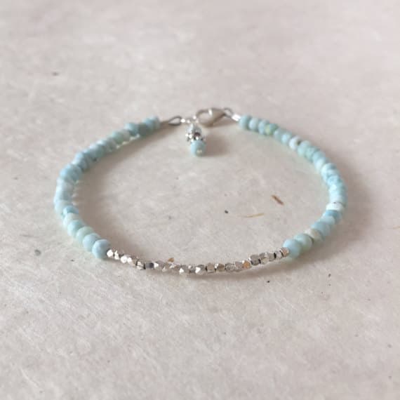 Larimar Karen Hill Tribe Thai Silver Beaded Bracelet, Sundance Style, Boho Chic, Stacking Bracelet, Layering Bracelet, Gifts for Her 3.5 - 4 mm Code- WAR6381