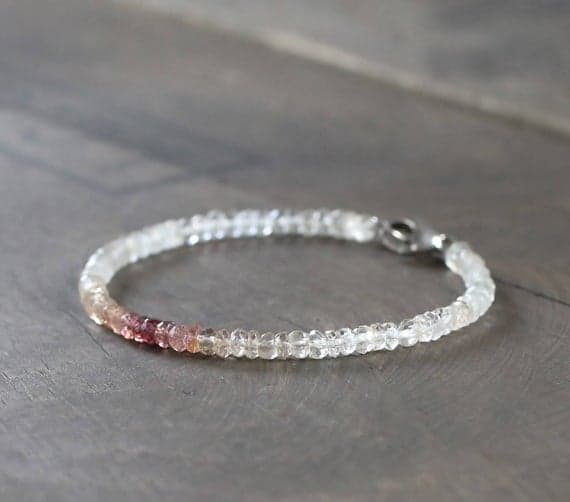 925 sterling silver Anxiety Relief Calming 3-3.5mm Multi Colour Ombre Multi Spinel & Topaz  stacking Bracelet Rondelle, Faceted 18cm for mens, womens, gf, bf and adults.