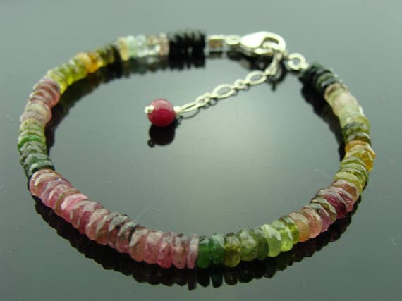 Watermelon Tourmaline Sterling Sliver Bracelet 3-4mm Code- WAR6575