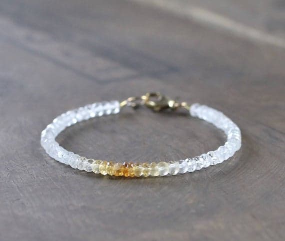 925 sterling silver Dainty Slave Loose 3.5mm Multi Colour Ombre Citrine & White Topaz stacking Bracelet Rondelle, Faceted 18cm for mens, womens, gf, bf and adults.