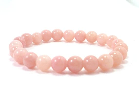 Galaxy Jewelry 8mm Stretchable Pink Jadeite Bracelet Round, Smooth 7" for mens, womens.