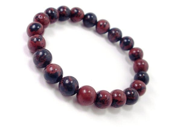 Super sale 8mm Stretchable Black & Red Mahogany-Obsidian Bracelet Round, Smooth 7" for mens, womens.