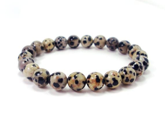Blush Jewelry 8mm Stretchable Multi Dalmatian Jasper Bracelet Round, Smooth 7" for mens, womens.