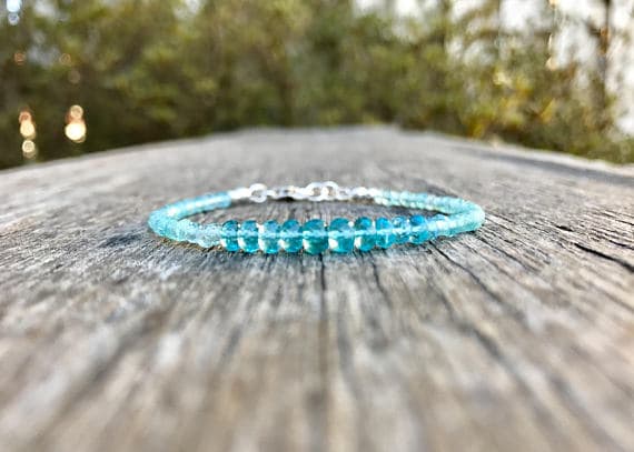 925 sterling Silver Natural 2.5-4.5mm stacking Blue Apatite Bracelet Rondelle, Faceted 7" for mens, womens, gf, bf & Adult.
