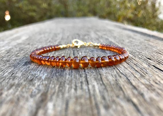 24k gold Plated Personalized Gift 3-6mm stacking Orange Hessonite Garnet Bracelet Rondelle, Smooth 7" for mens, womens, gf, bf & Adult.