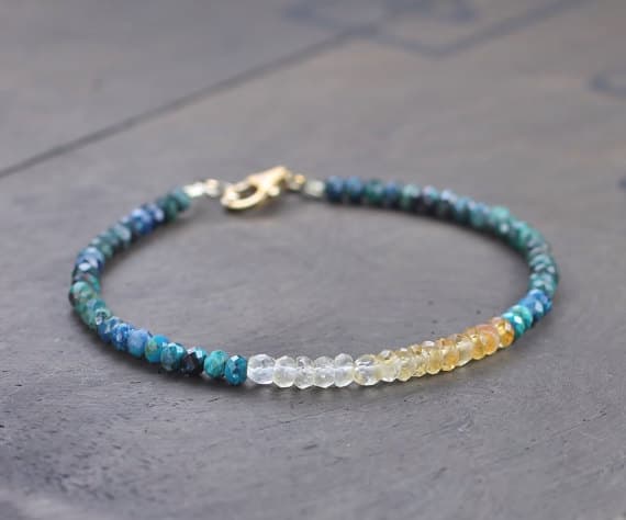 24k gold Anniversary Gift 3-3.5mm Multi Colour Citrine & Chrysocolla  stacking Bracelet Rondelle, Faceted 18cm for mens, womens, gf, bf and adults.