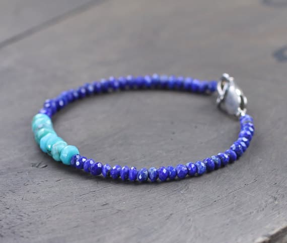 925 sterling silver Bridesmaid Jewelry 3-4.5mm Multi Colour Lapis & Turquoise stacking Bracelet Rondelle, Faceted 18cm for mens, womens, gf, bf and adults.