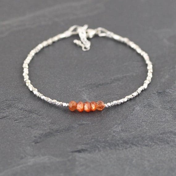 925 sterling Silver Unique Wedding Gift 3.5mm stacking Orange Sunstone Bracelet Rondelle, Faceted 7" for mens, womens, gf, bf & Adult.