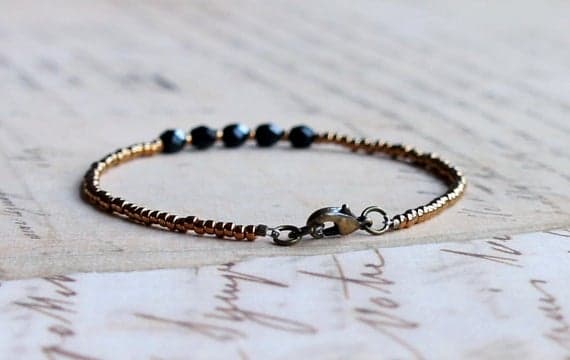 Bronze And Black Bracelet, Seed Bead Bracelet, Czech Glass Bracelet, Beaded Bracelet, Minimalist Bracelet, Dainty Bracelet, Simple Bracelet 3-5mm Code- WAR9125