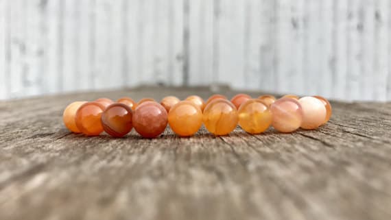 Dainty Slave Loose 8mm Stretchable Orange Carnelian Bracelet Round, Smooth 7" for mens, womens, gf, bf & Adult.