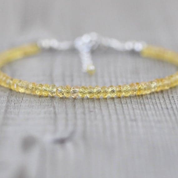 925 sterling Silver top quality 2.5-3mm stacking Yellow Padparadscha Sapphire Bracelet Rondelle, Faceted 7" for mens, womens, gf, bf & Adult.