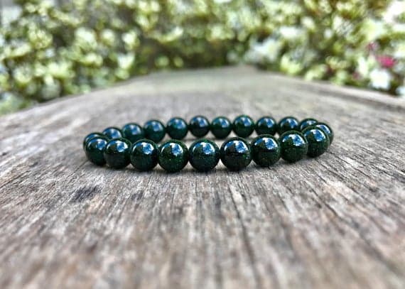 Artisan Loose 8mm Stretchable Green Green Goldstone  Bracelet Round, Smooth 7" for mens, womens, gf, bf & Adult.