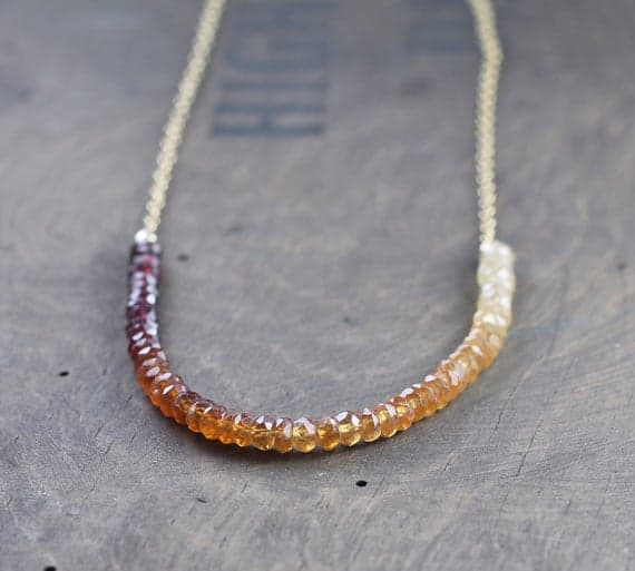 925 sterling silver Grounding 4MM Multi Colour Ombre Hessonite Garnet stacking Necklace Rondelle, Faceted 17 Inch for mens, womens, gf, bf and adults.
