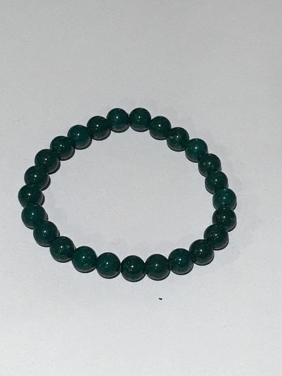 Handmade Beaded 8mm Stretchable Green Jade Bracelet Round, Smooth 7" for mens, womens, gf, bf & Adult.