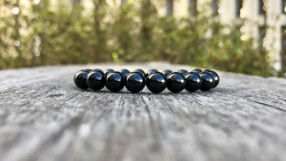 Anxiety Relief Calming 8mm Stretchable Black Black Spinel  Bracelet Round, Smooth 7" for mens, womens, gf, bf & Adult.