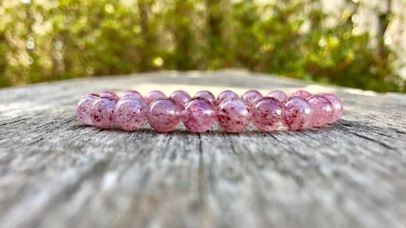 Grounding 8mm Stretchable Pink Strawberry Quartz Bracelet Round, Smooth 7" for mens, womens, gf, bf & Adult.