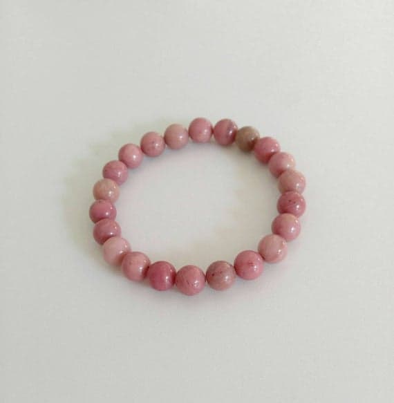 chakras simple 8mm Stretchable Pink Rhodonite Bracelet Round, Smooth 7" for mens, womens.