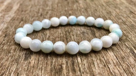 Jewelry Energy 8mm Stretchable Sky Blue Larimar Bracelet Round, Smooth 7" for mens, womens, gf, bf & Adult.