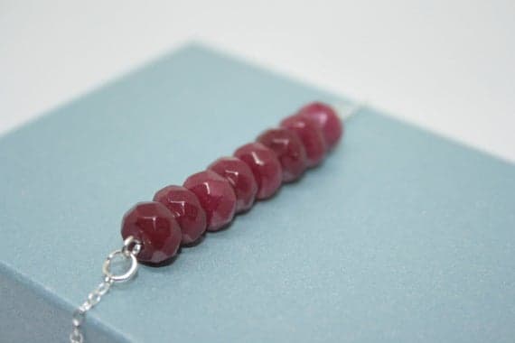 925 sterling Silver chakras simple 8mm stacking Red Ruby Bracelet Rondelle, Faceted 7" for mens, womens.