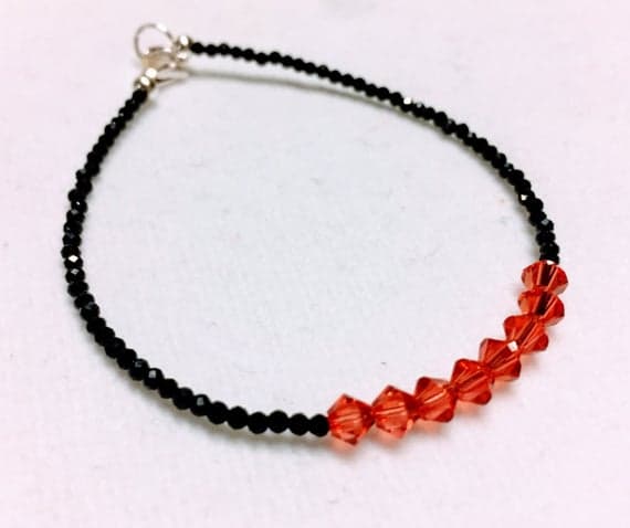 925 sterling Silver top quality 3-6mm stacking Black & Red Swarovski Crystal and Black Spinel  Bracelet Rondelle, Faceted 7" for mens, womens, gf, bf & Adult.
