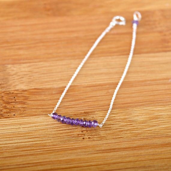925 sterling silver Grounding 3.5mm Purple Amethyst stacking Bracelet Rondelle, Faceted 18cm for mens, womens, gf, bf and adults.
