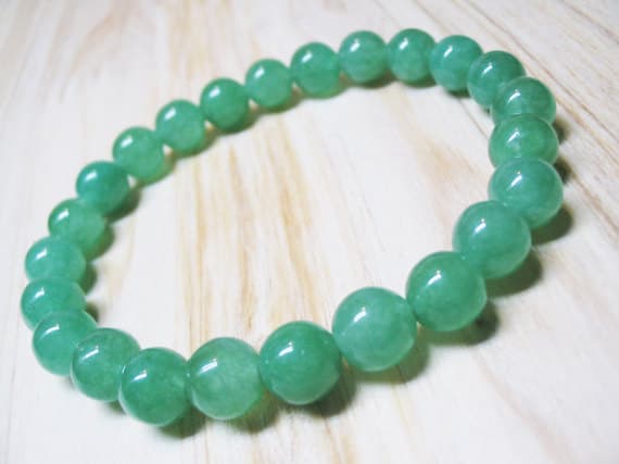 Artisan Loose 8mm Stretchable green Green Aventurine Bracelet Round, Smooth 7" for mens, womens, GF, BF, Adults.