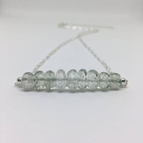 925 sterling Silver good luck gift 7x4-9x5mm stacking Green Green Amethyst Necklace Rondelle, Faceted 17" for mens, womens, gf, bf & Adult.