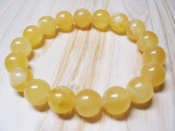 Anxiety Relief Calming 10mm Stretchable yellow Calcite Bracelet Round, Smooth 7.5" for mens, womens, GF, BF, Adults.