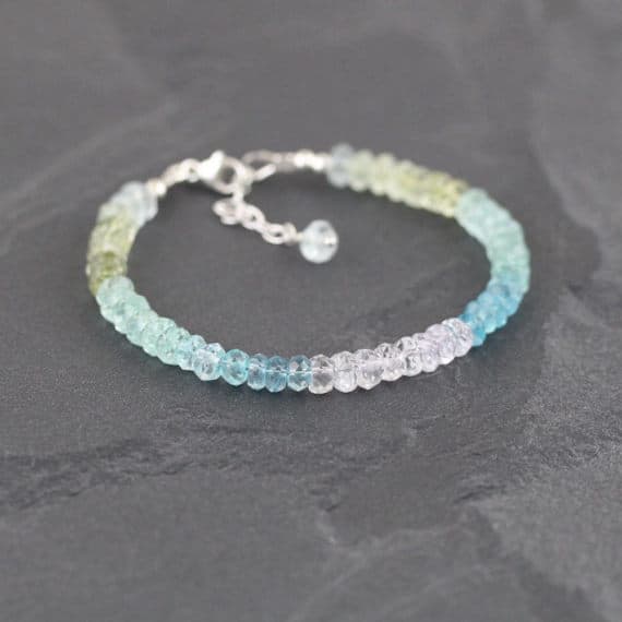 925 sterling Silver Grounding 5-5.5mm stacking Multi Aquamarine & Morganite Bracelet Rondelle, Faceted 7" for mens, womens, gf, bf & Adult.