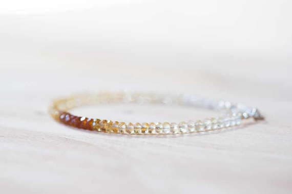 925 sterling silver Natural 3.5-4mm Multi Colour Citrine & Clear Quartz stacking Bracelet Rondelle , Faceted 18cm for mens, womens, gf, bf and adults.